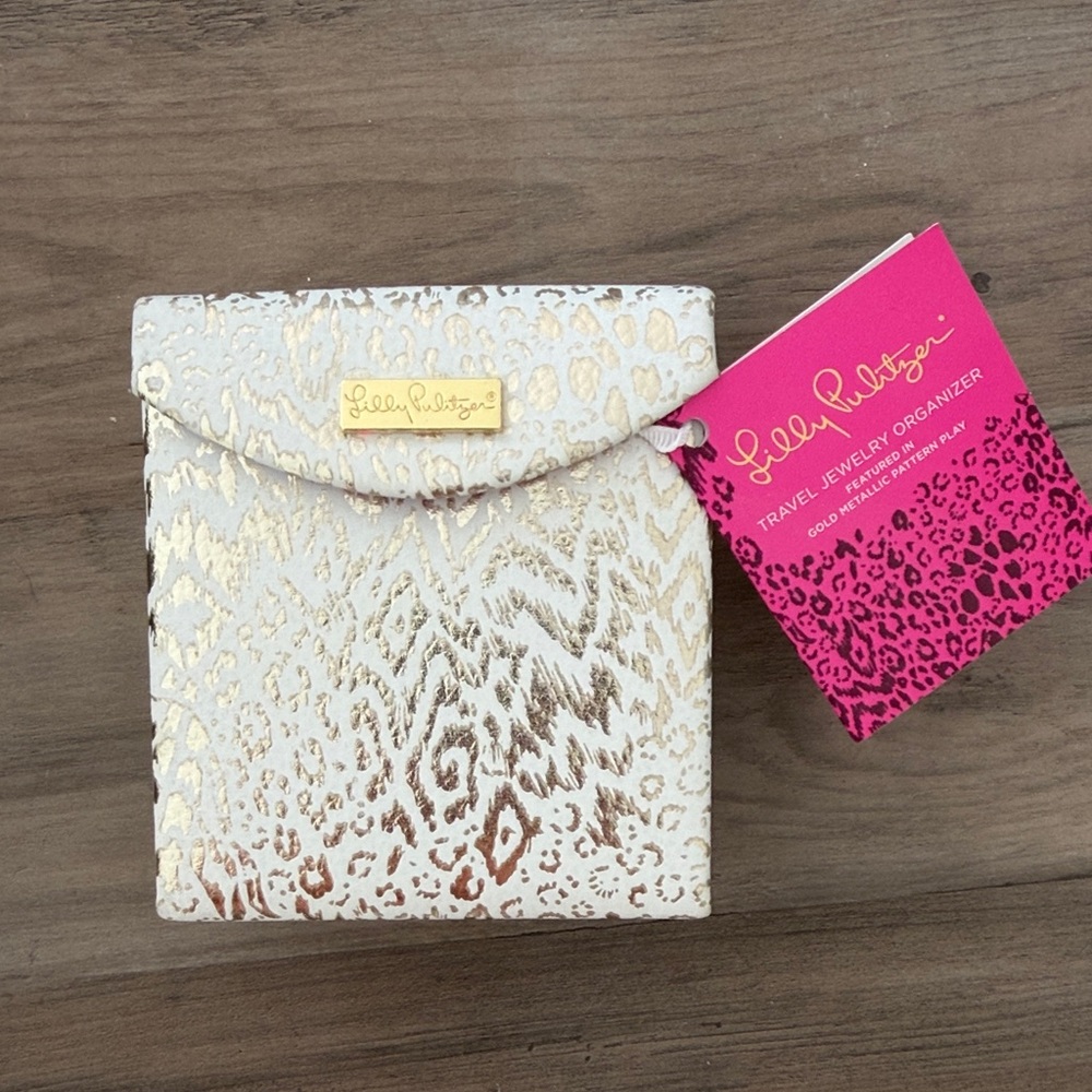 Lilly Pulitzer Cream and Gold Metallic Leopard Jewelry Pouch